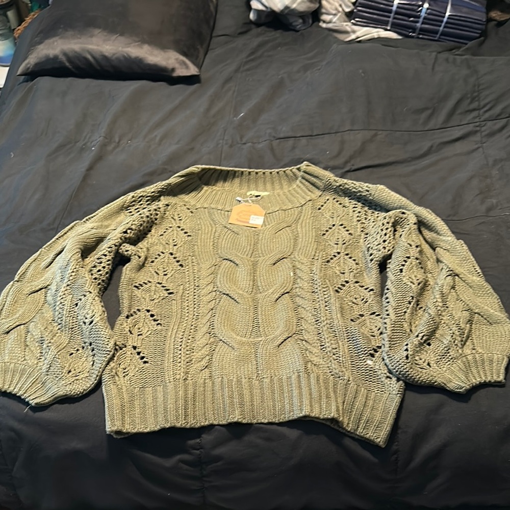Kori Sage Green Cable Knit Sweater